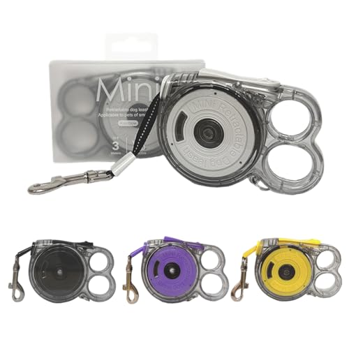 Einziehbare Mini-Hundeleine, 3 m, reflektierendes flaches Klebeband, Taschengröße, Leine für kleine Hunde unter 5 kg, leicht, 104 g, One-Touch-Lock-System (weiß) von Barky Club