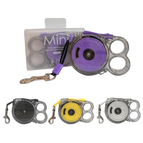Einziehbare Mini-Hundeleine, 3M, reflektierendes flaches Klebeband, Taschengröße, Leine für kleine Hunde unter 5 kg, leicht, 104 g, One-Touch-Lock-System (lila) von Barky Club