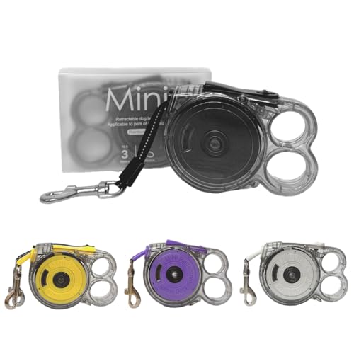 Einziehbare Mini-Hundeleine – 3M reflektierendes flaches Klebeband, Taschengröße, Leine für kleine Hunde unter 5 kg, leicht, 104 g, One-Touch-Lock-System (schwarz) von Barky Club