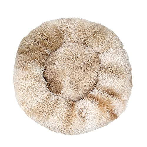 BaronHong Beruhigendes Hundebett & Katzenbett, Anti-Angst-Donut-Hundekuschelbett, wärmendes, gemütliches, weiches, rundes Hundebett, Flauschiges Kunstpelz-Plüsch(bandhnu-beige-Brown, 20") von BaronHong