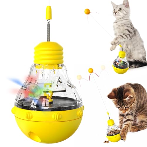 BaronHong Leckerli-Spender für Katzen, interaktives Kätzchen-Puzzle, Spielzeug-Info für Katzen, Futterbälle, Geburtstagsgeschenk (gelb, M) von BaronHong