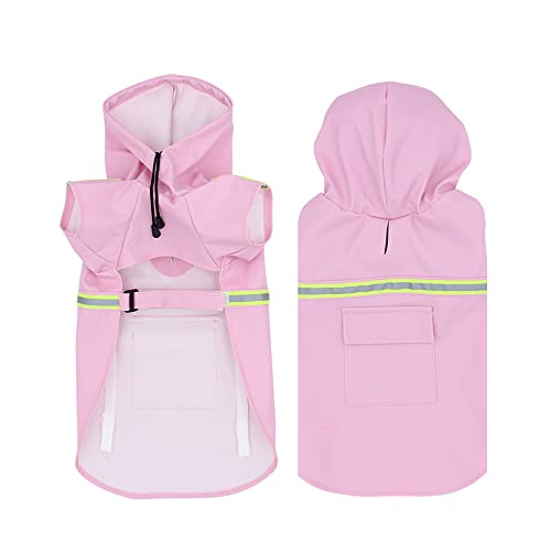 BaronHong Regenmantel für Hunde, verstellbar, wasserdicht, leicht, Regenjacke, Poncho, Hoodies mit reflektierendem Streifen, für kleine bis 5 x große (Pink, 2XL) von BaronHong