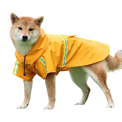 BaronHong Regenmantel für Hunde, verstellbar, wasserdicht, leichte Regenjacke, Poncho, Hoodies mit reflektierendem Streifen, für kleine bis 5 x große (Gelb, 2XL) von BaronHong