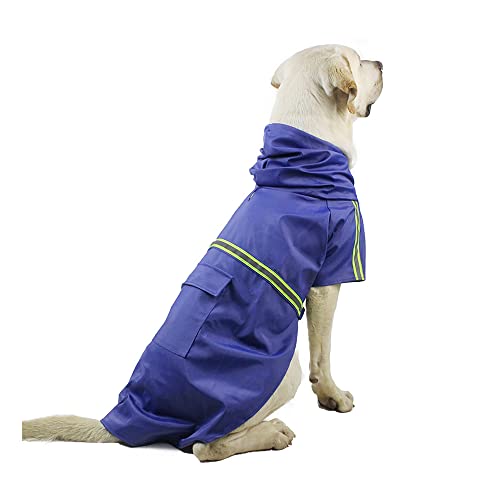 BaronHong Regenmantel für Hunde, verstellbar, wasserdicht, leichte Regenjacke, Poncho, Hoodies mit reflektierendem Streifen, für kleine bis 5 x große (blau, 2XL) von BaronHong