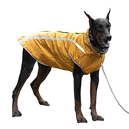 BaronHong wasserdichte Hundejacke mit Fleecefutter Reißverschluss Reflektierende Jacken Große Hundebekleidung Winter Outdoor Mäntel(Gelb,4XL) von BaronHong