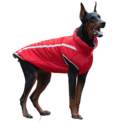 BaronHong wasserdichte Hundejacke mit Fleecefutter Reißverschluss Reflektierende Jacken Große Hundebekleidung Winter Outdoor Mäntel(rot,2XL) von BaronHong