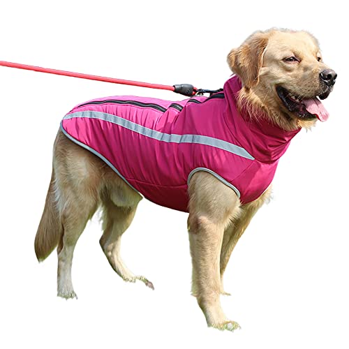 BaronHong wasserdichte Hundejacke mit Fleecefutter Reißverschluss Reflektierende Jacken Große Hundebekleidung Winter Outdoor Mäntel (Rosered,XL) von BaronHong