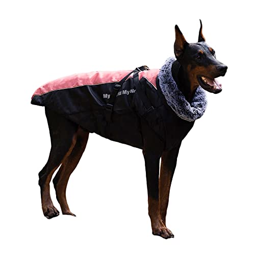 BaronHong wasserdichte Winterjacke für Hunde mit Geschirr, D-Loch, pelziger Kragen, leichtes Gehen und weicher, Warmer Sport für mittelgroße Haustiere (rot, 2XL) von BaronHong