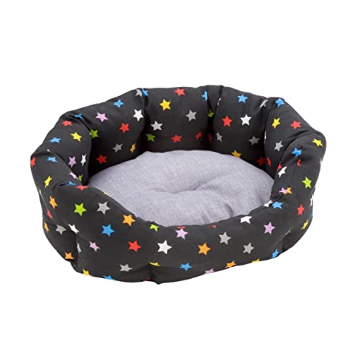 Baroni Home Hundebett aus Stoff, Größe L, weiches rundes Hundematte für Hunde und Katzen, bequem, für Schlafzimmer Wohnzimmer Flur, waschbar (50x65 cm, Grau mit Sternen) von Baroni Home