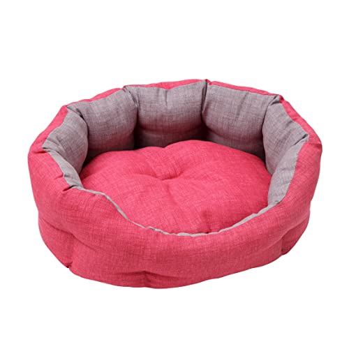 Baroni Home Hundebett aus Stoff, Größe L, weiches rundes Hundematte für Hunde und Katzen, bequem, für Schlafzimmer Wohnzimmer Flur, waschbar (50x65 cm, Grau und Fuchsia) von Baroni Home