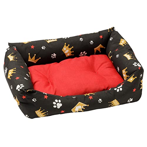 Baroni Home Hundebett aus Stoff, Größe weich, bequem, für Schlafzimmer, Wohnzimmer, Flur, waschbar (70 x 85 cm, rot-schwarze Krone) von Baroni Home