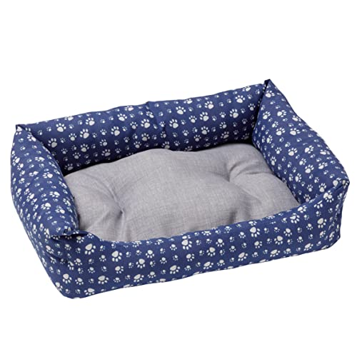 Baroni Home Hundebett aus Stoff, weich, bequem, für Schlafzimmer, Wohnzimmer, Flur, waschbar (70 x 85 cm, Grau und Pfoten) von Baroni Home