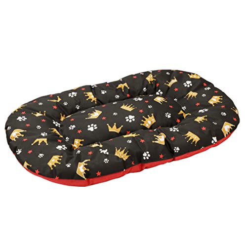 Baroni Home Ovales Kissen für Hunde und Katzen, Stoffgröße, gefüllt mit weichem Schaum, beidseitig verwendbar (40 x 60 x 7 cm, Rot und Schwarz Kronen) von Baroni Home