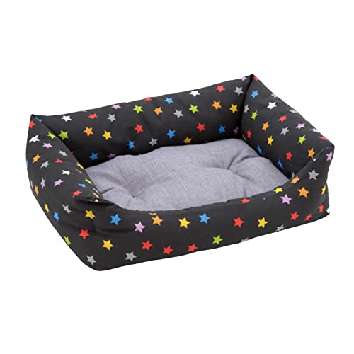 Baroni Home rektangulär Hundebett Hundekissen Hundekörbchen mit Wendekissen, 45x60 cm (S) - farbige Sterne von Baroni Home