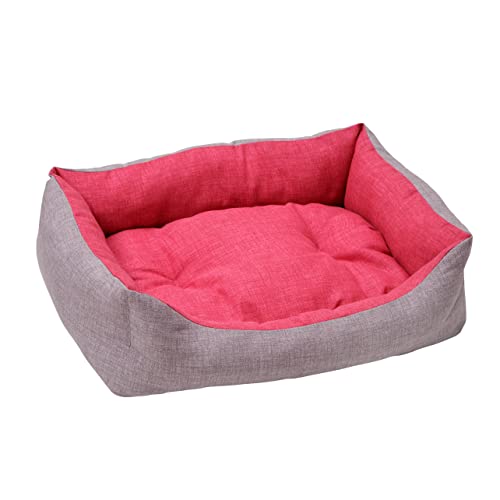 Baroni Home rektangulär Hundebett Hundekissen Hundekörbchen mit Wendekissen, 70X85 cm (L) - grau und Bordeaux rot von Baroni Home