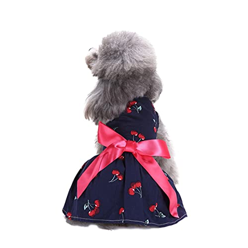 Barrageon Hunde Kleid Süß Prinzessin Bowknot Haustier Rock Kleidung Welpe Katze Für Kleine Hundekatze Mittelgroße Sommerkleidung (Dunkel Blau-L) von Barrageon