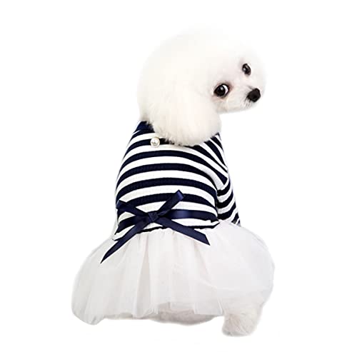 Barrageon Hunde Kleid Süß Prinzessin Rock Kleidung Katze Welpe Für Kleine Mittelgroße Bowknot Haustier Sommerkleidung Hundekatze (Dunkel Blau-M) von Barrageon