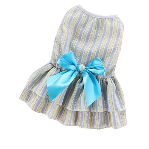 Barrageon Hunde Kleid Süß Prinzessin Rock Kleidung Welpe Katze Für Kleine Haustier Mittelgroße Sommerkleidung Bowknot Hundekatze (Blau Gelb-S) von Barrageon