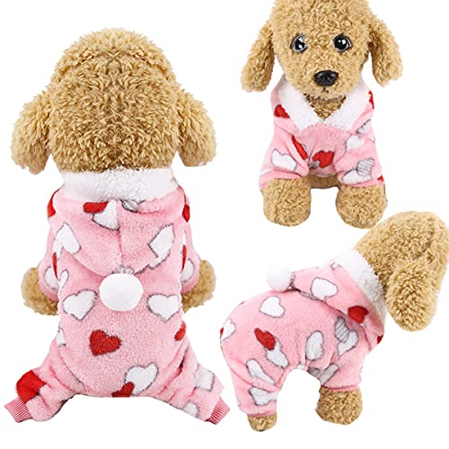 Barrageon Pet Winter Pajamas Dog Puppy Jacket Soft Small Cute Coats Flannel Warm Hoodies Jumpsuit (Pink-S) von Barrageon