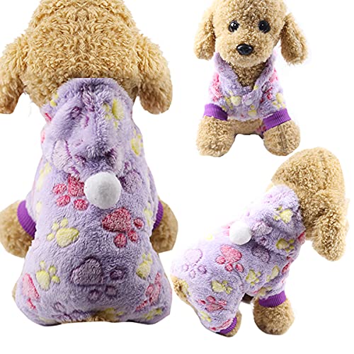 Barrageon Pet Winter Pajamas Dog Puppy Jacket Soft Small Cute Coats Flannel Warm Hoodies Jumpsuit (Purple-S) von Barrageon