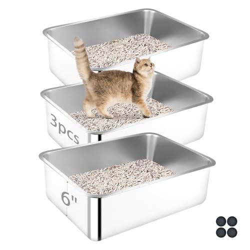 Bartuke Edelstahl Katzenklo, 3 Stück 50 x 35 x 15 cm Metall High Sided Katzentoilette, Extra Große Edelstahl Box Auslaufsicher und Leicht zu Reinigen Bartuke Edelstahl Katzenklo, 3 Stück 50 x 35 x 15 cm Metall High Sided Katzentoilette, Extra Große Edelstahl Box Auslaufsicher und Leicht zu Reinigen von Bartuke