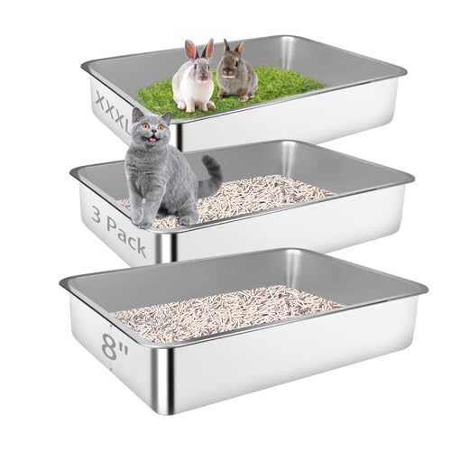 Bartuke Edelstahl Katzenklo 3 Stück, Extra große Katzentoilette für große Kitty, mehrere Katzen, Antihaft, einfache Reinigung (70-50-20cm) von Bartuke