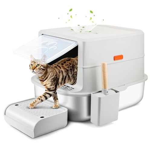Bartuke Edelstahl Katzenklo XXL mit Deckel, Geschlossenes Katzentoilette Große mit Abnehmbaren Spritzschutz und Deckel, Pedal, Auslaufsicher und Leicht zu Reinigen, Edelstahl Katzentoilette(Hell Grau) Bartuke Edelstahl Katzenklo XXL mit Deckel, Geschlossenes Katzentoilette Große mit Abnehmbaren Spritzschutz und Deckel, Pedal, Auslaufsicher und Leicht zu Reinigen, Edelstahl Katzentoilette(Hell Grau) von Bartuke