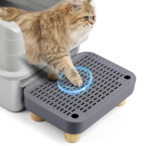 Bartuke Erhöhte Katzenklo-Rampe, Katzentreppe mit Holzfüßen, Katzenstreu-Filterpedal für automatische selbstreinigende Roboter-Katzentoilette, ideal für Kätzchen und ältere Katzen(Dunkelgrau) von Bartuke