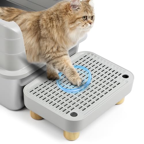 Bartuke Erhöhte Katzenklo-Rampe, Katzentreppe mit Holzfüßen, Katzenstreu-Filterpedal für automatische selbstreinigende Roboter-Katzentoilette, ideal für Kätzchen und ältere Katzen(Hellgrau) von Bartuke