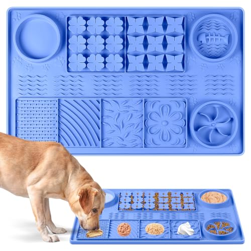 Bartuke Große Silikon Schnüffelmatte, 32''x 20'' Hundeleckmatte mit Saugnäpfen, Langsamfresser für kleine/mittlere/große/mehrere Hunde, Langsamfresser, Langeweile Reduzierer (blau) von Bartuke