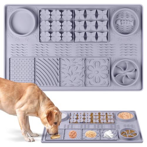 Bartuke Große Silikon Schnüffelmatte, 32''x 20'' Hundeleckmatte mit Saugnäpfen, Langsamfresser für kleine/mittlere/große/mehrere Hunde, Langsamfresser, Langeweile Reduzierer (grau) von Bartuke