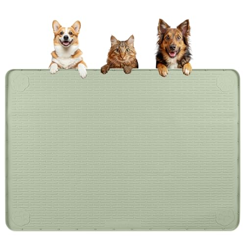 Bartuke Hundefuttermatte, extra groß, 101,6 x 71,1 cm, Silikon, für kleine, mittelgroße und große Haustiere, rutschfest, leicht zu reinigen, Grün von Bartuke