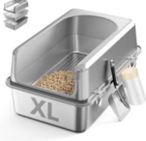 Bartuke Katzenklo Edelstahl XXL, 23.6''Lx15.7''Wx12''H Extra große, halb geschlossene, herausnehmbare Metall Katzentoilette mit Siebpfanne, hochseitiger Abdeckung, Schaufel, einfache Reinigung Bartuke Katzenklo Edelstahl XXL, 23.6''Lx15.7''Wx12''H Extra große, halb geschlossene, herausnehmbare Metall Katzentoilette mit Siebpfanne, hochseitiger Abdeckung, Schaufel, einfache Reinigung von Bartuke