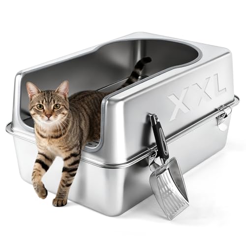 Bartuke Katzenklo Edelstahl XXL, 23.6" Lx15.7 Wx12 H Extra große halb geschlossene Metall Katzentoilette mit herausnehmbare Hohe Seitenwände, Schaufel, Nicht klebend, einfache Reinigung Bartuke Katzenklo Edelstahl XXL, 23.6" Lx15.7 Wx12 H Extra große halb geschlossene Metall Katzentoilette mit herausnehmbare Hohe Seitenwände, Schaufel, Nicht klebend, einfache Reinigung von Bartuke