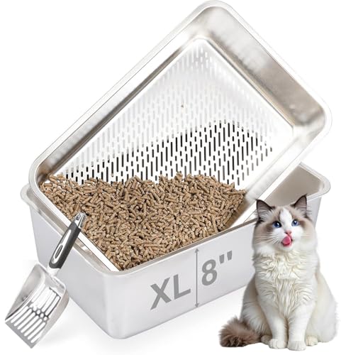 Bartuke Katzenklo Edelstahl XXL, 23.6’’Lx15.7’’Wx8’’H Halbgeschlossenes Metall Katzentoilette mit Siebpfanne, Schaufel für große Katzen, einfache Reinigung Bartuke Katzenklo Edelstahl XXL, 23.6’’Lx15.7’’Wx8’’H Halbgeschlossenes Metall Katzentoilette mit Siebpfanne, Schaufel für große Katzen, einfache Reinigung von Bartuke