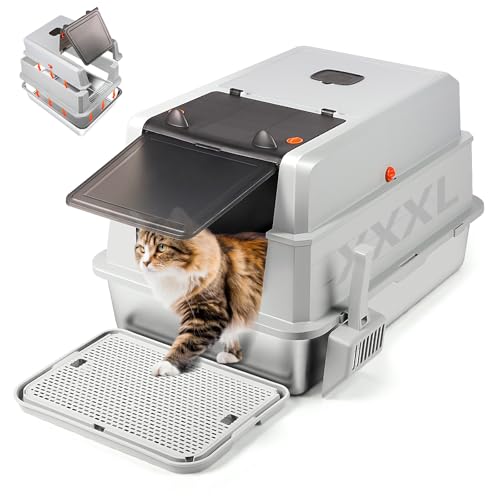 Bartuke XXXL Extra große Edelstahl Katzenklo mit Deckel, 71 x 51 x 43CM geschlossene Metall Katzentoilette mit Streuschaufel & Fußpedal, Geruchskontrolle, einfache Reinigung für große/mehrere Katzen von Bartuke