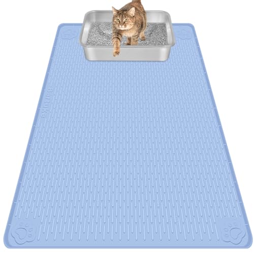 Bartuke Katzenklo Matte, Übergröße Katzenstreumatte 101 x 71cm Silikonmatte zur Streukontrolle, sanft zu Katzenpfoten, leicht zu reinigen (Blau) von Bartuke