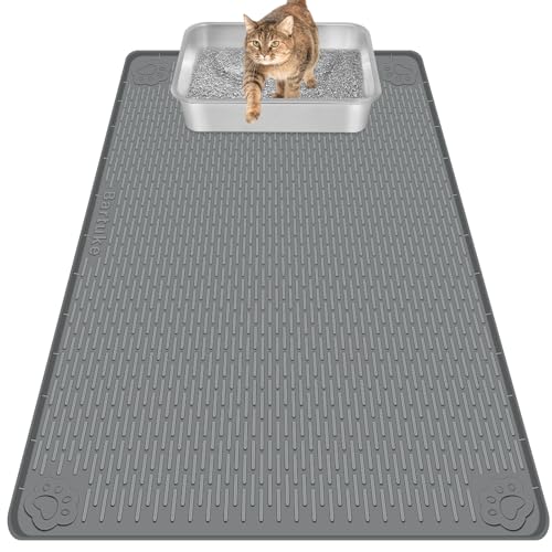 Bartuke Katzenklo Matte, Übergröße Katzenstreumatte 101 x 71cm Silikonmatte zur Streukontrolle, sanft zu Katzenpfoten, leicht zu reinigen (Dunkelgrau) von Bartuke
