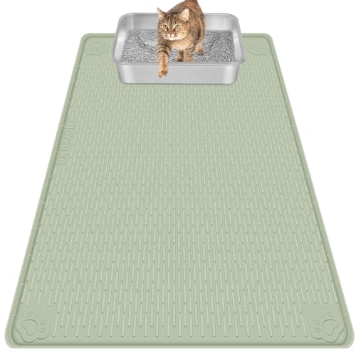 Bartuke Katzenklo Matte, Übergröße Katzenstreumatte 101 x 71cm Silikonmatte zur Streukontrolle, sanft zu Katzenpfoten, leicht zu reinigen (Grün) von Bartuke