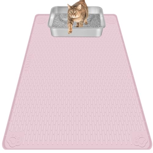 Bartuke Katzenklo Matte, Übergröße Katzenstreumatte 101 x 71cm Silikonmatte zur Streukontrolle, sanft zu Katzenpfoten, leicht zu reinigen (Rosa) von Bartuke