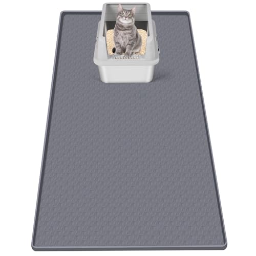 Bartuke Katzenklo Matte, Übergröße Katzenstreumatte 130 x 65cm Silikonmatte zur Streukontrolle, sanft zu Katzenpfoten, leicht zu reinigen (Grau) von Bartuke