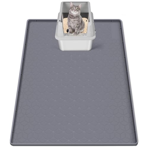 Bartuke Katzenklo Matte, Übergröße Katzenstreumatte 86.4 x 60cm Silikonmatte zur Streukontrolle, sanft zu Katzenpfoten, leicht zu reinigen (Grau) von Bartuke