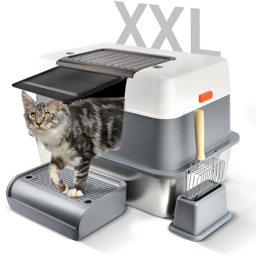 Bartuke Katzenklo mit Deckel, XXL Katzentoilette aus Edelstahl für große Katzen, 3-lagige abnehmbare Cat Litter Box mit Schaufel und Pedal, Nicht klebrig, geruchslos, leicht zu reinigen, Grau Bartuke Katzenklo mit Deckel, XXL Katzentoilette aus Edelstahl für große Katzen, 3-lagige abnehmbare Cat Litter Box mit Schaufel und Pedal, Nicht klebrig, geruchslos, leicht zu reinigen, Grau von Bartuke