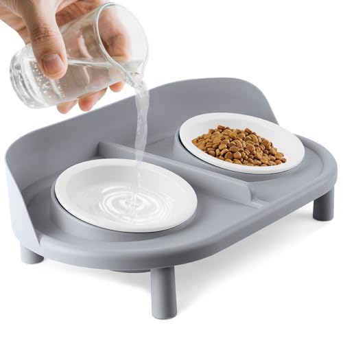 Bartuke Katzennapf Erhöht, keramisches Futternapf Set mit Futterstation, Fressnapf und Wassernapf für Katzen und kleine Hunde (Grau) von Bartuke