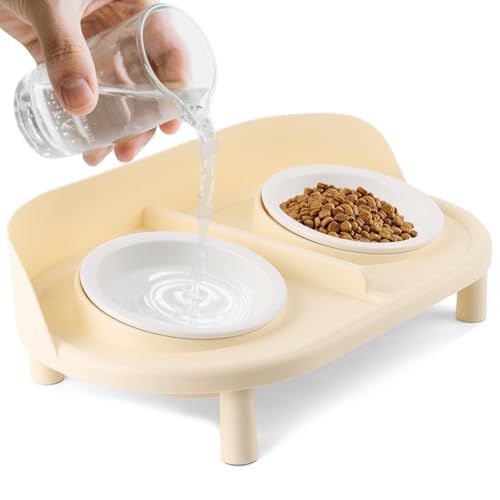 Bartuke Katzennapf Erhöht, keramisches Futternapf Set mit Futterstation, Fressnapf und Wassernapf für Katzen und kleine Hunde (Milchkaffee) von Bartuke