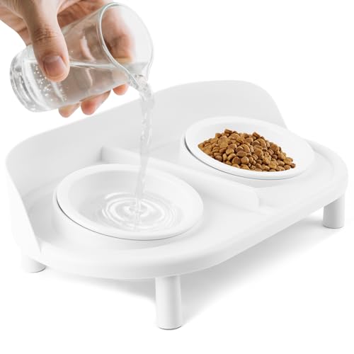 Bartuke Katzennapf Erhöht, keramisches Futternapf Set mit Futterstation, Fressnapf und Wassernapf für Katzen und kleine Hunde (Weiß) von Bartuke