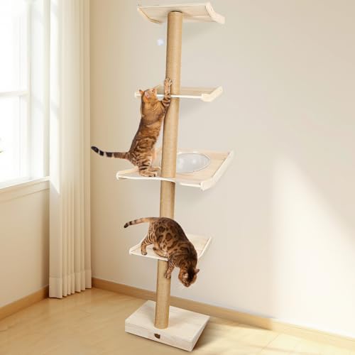 Bartuke Kratzbaum, 195CM hoch Katzenturm mit Kratzsäule und Plattform Bett, gegen Wand Katzen Kletterturm für Indoor-Katzen von Bartuke