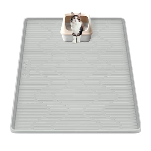 Bartuke Silikon-Katzenstreu-Matte, 24'' x 17'' große Katzenstreu-Kasten-Matte Streu-Fang-Matte für Streu-Kontrolle, wasserdicht, weich auf Kitty Paws, sauberer Boden (Grau) von Bartuke