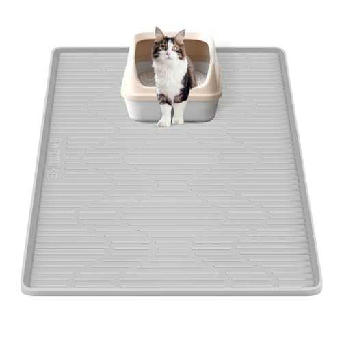 Bartuke Silikon-Katzenstreu-Matte, 24'' x 24'' große Katzenstreu-Kasten-Matte Streu-Fang-Matte für Streu-Kontrolle, wasserdicht, weich auf Kitty Paws, sauberer Boden (Grau) von Bartuke