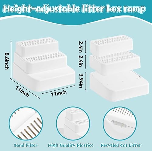 Bartuke Verstellbare 3-stufige Katzentoilettenrampe, Katzentoilettenstufe mit Filterfunktion, leicht zu reinigender Katzentoiletten-Treppenauffang für ältere Katzen und kleine Katzen (Weiß) von Bartuke